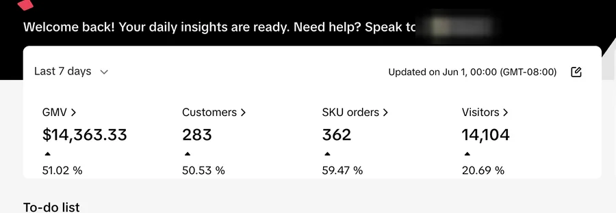 TikTok Shop dashboard